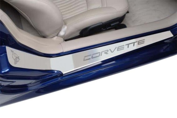 C5 1997-2004 Corvette Brushed Door Sills w/Corvette Logo 2pc