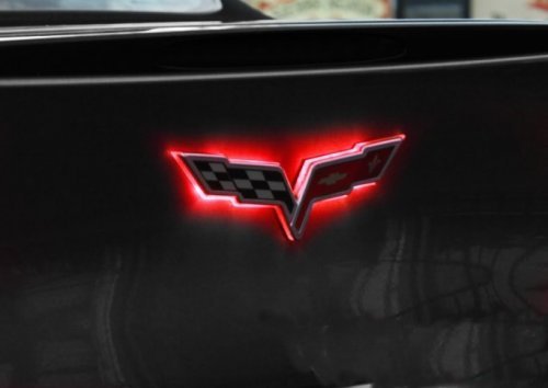 C6 Corvette Illuminated Lighted Crossed flag Emblem