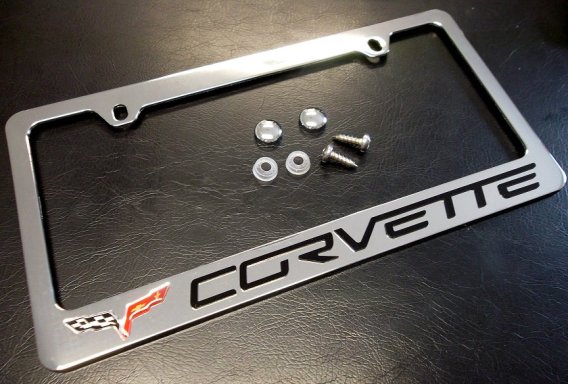 C6 2005-2013 Corvette License Plate Frame w/Logos And Caps