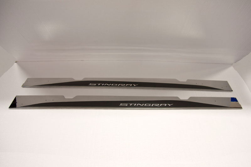 2014-2015 Corvette Stingray - Side Skirts 22 Gauge Stainless Steel With Carbon/Fiberglass Overlay Stingray Style