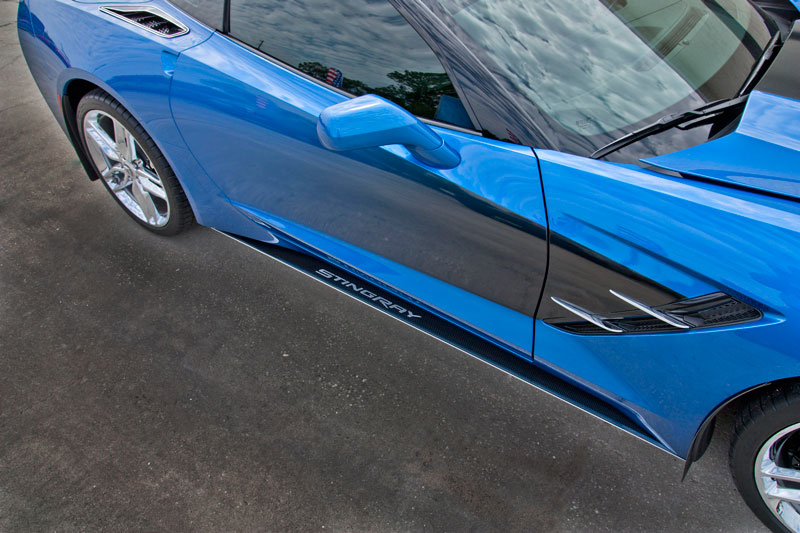 2014-2015 Corvette Stingray - Side Skirts 22 Gauge Stainless Steel With Carbon/Fiberglass Overlay Stingray Style