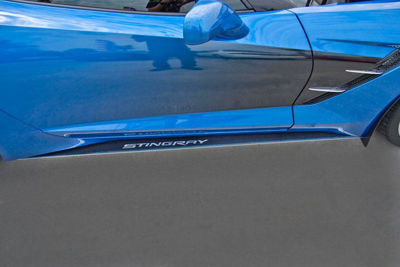 2014-2015 Corvette Stingray - Side Skirts 22 Gauge Stainless Steel With Carbon/Fiberglass Overlay Stingray Style
