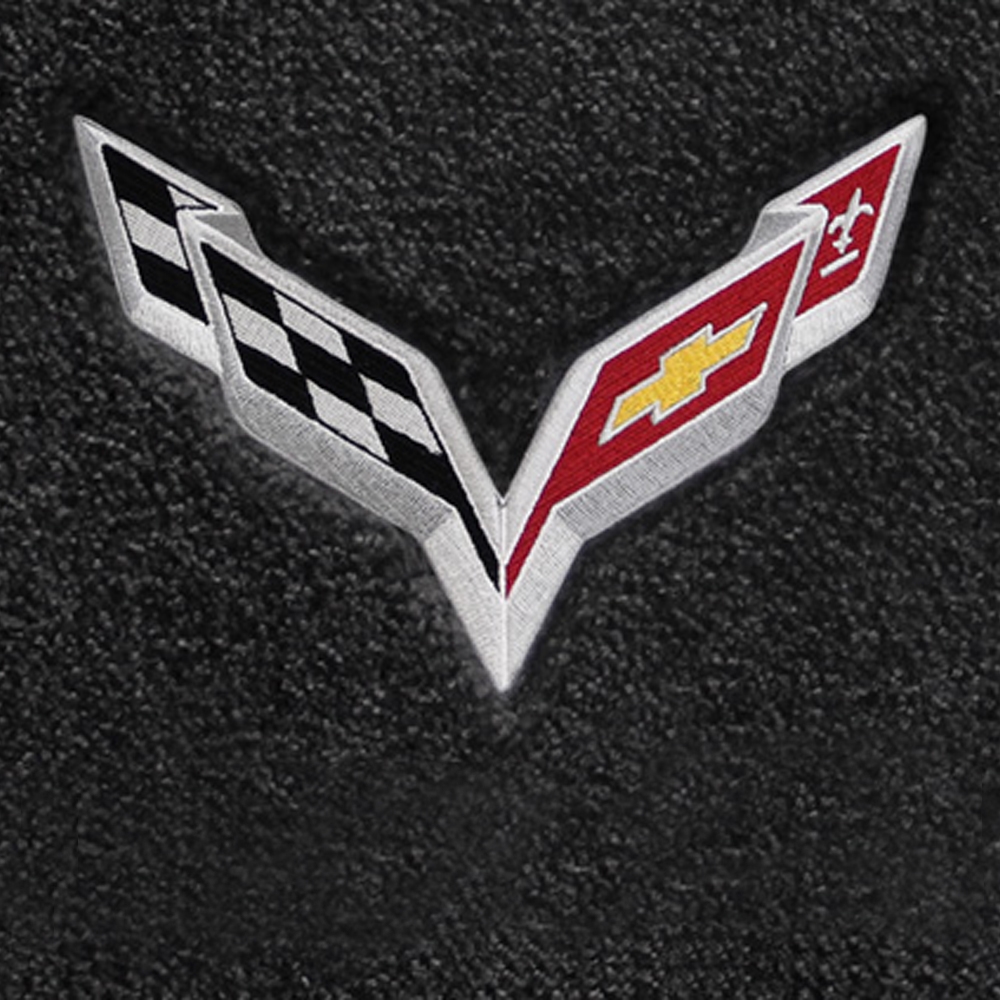 C7 Corvette Stingray Floor Mats - Lloyds Mats with C7 Crossed Flags Black