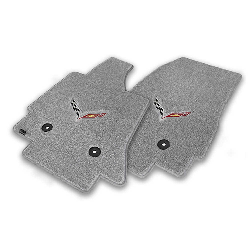 C7 Corvette Stingray Floor Mats - Lloyds Mats with C7 Crossed Flags Gray