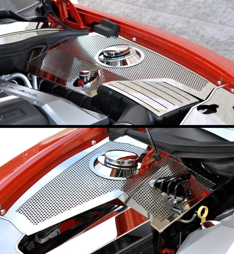 Perforated Stainless Steel ineer fender covers and fuse box cover for the 2010-2013 Camaro SS