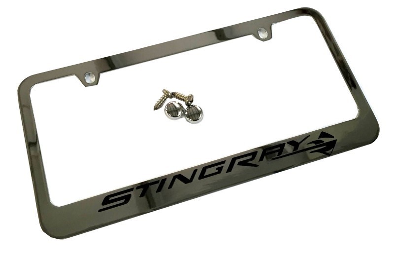 C7 2014-2018 Corvette Chrome License Plate Frame with Black Script