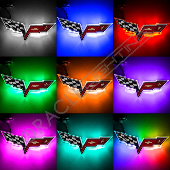 Stainless Steel Light Up LED Cross Flag Emblem Rear Exhaust Plate Fits Corvette 