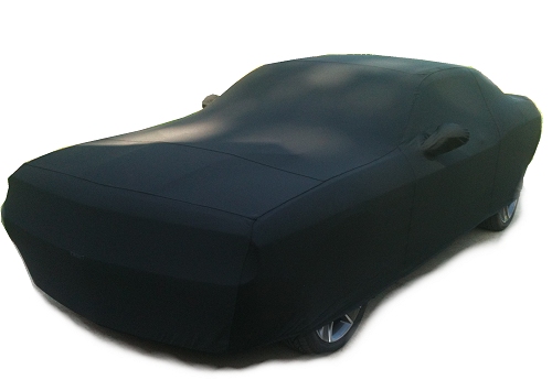 Dodge Challenger Hellcat 2 Tone Satin Stretch Car Cover Black and Dark Blue