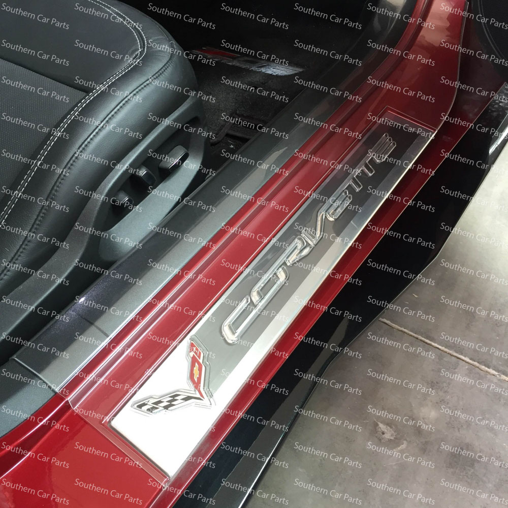 C7 Corvette Stingray Clear Door Sill Protectors with Logos