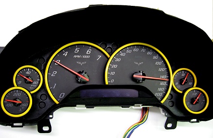 C6 Corvette Velocity Yellow Gauge Bezels Package