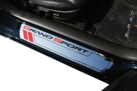 2010-2013 C6 Corvette Billet Chrome Door Sill Guards - Grand Sport Logo -