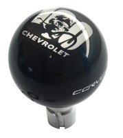 2005-2013 C6 Corvette Black Shift Knob W/100th Logo & White Side Corvette Script