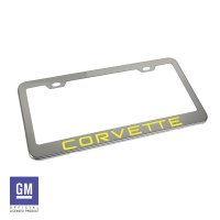 1984-1996 C4 Corvette License Plate Frame Polished Stainless Steel W/Yellow Script