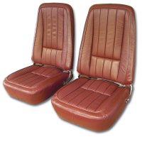 1968 C3 Corvette Mounted Seats Dark Orange 100% Leather First Design With Headrest Bracket