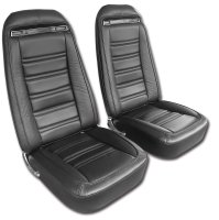 1975 C3 Corvette Mounted Seats Black 100% Leather With Shoulder Harness