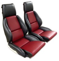 1984-1985 C4 Corvette Mounted 100% Leather Standard Seat Covers - Black /Dark Red 2-Tone