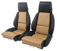 1984-1987 C4 Corvette Mounted 100% Leather Standard Seat Covers - Black /Saddle 2-Tone