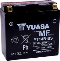 12V Yuasa YT14B-BS AGM Motorcycle Battery with Acid Bottle