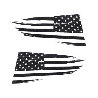 2014-2019 C7 Corvette Quarter Window Flag Decal - Black Brushed Steel - Distressed USA Flag