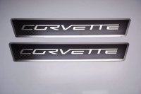 C6 Corvette Carbon Fiber Door Sills Polished Inlay w/"C6 Corvette"