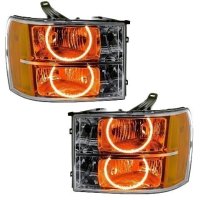 For 2007-2013 GMC Sierra SMD Headlights - Round Ring Design Oracle