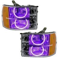 For 2007-2013 GMC Sierra SMD Headlights - Round Ring Design Oracle