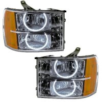 For 2007-2013 GMC Sierra PLASMA Headlights - Round Ring Design Oracle