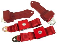 Seat Belts- Bowtie Lift Latch - Red For 1965-1966 Corvette