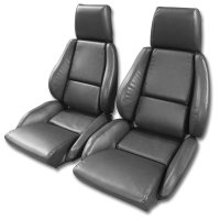 468469E OE Style Embroidered Standard Leather Seat Covers W/Non-Perf Inserts Gray For 84-87 Corve...