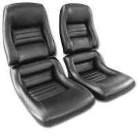 481320 Driver Leather Seat Covers Black Leather/Vinyl 4" Bols For 79-82 Corvette