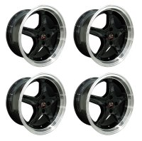 MA23064 Wheel Set 17" 1995 Cobra R Style 4 Lug In Gloss Black Machined Lip 8" For 79-93 Mustang