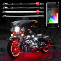 XK Glow Motorcycle LED Accent Light Kit with Bluetooth Control, 26-Piece Chrome Strip & Pod Set