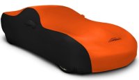 2008-2019 Dodge Challenger 2 Tone Satin Stretch Car Cover Black and Rust Orange