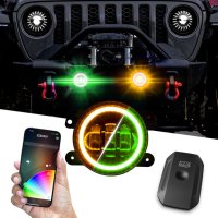 2018-2023 Jeep Wrangler XK Glow 4-Inch Black RGB LED Fog Light Kit with Bluetooth App Control