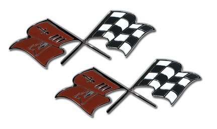 C1 1957 Corvette Front Fender Crossflag Fuel Injection Emblems Pair