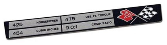 1969-1976 C3 Corvette Console Data Plate