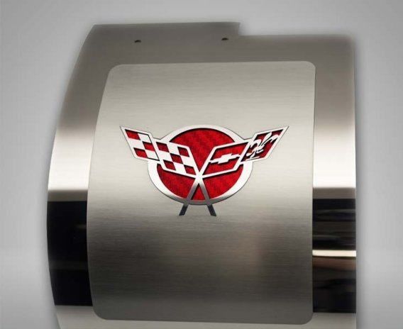 1997-2004 Corvette C5 Deluxe Alternator Cover W/ Crossed Flags Carbon Fiber Vinyl Inlay - Polishe...