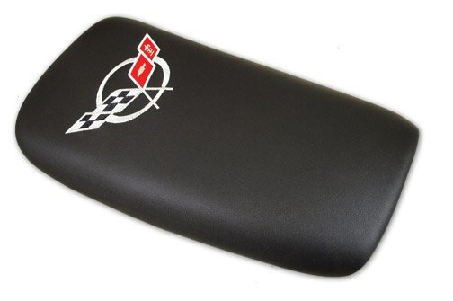 1997-2004 C5 Corvette Embroidered Console Lid. Black with Silver Logo