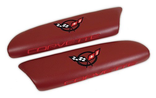 C5 1997-2004 Corvette Leather Armrest Pad Pair with C5 Logo -Red