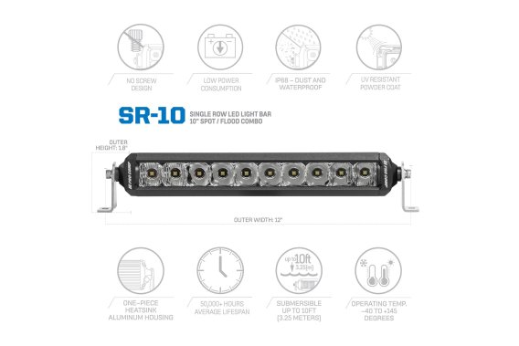 Pro Comp Motorsports Series 10-Inch High Intensity LED Light Bar with Mounting Hardware and Lifet...