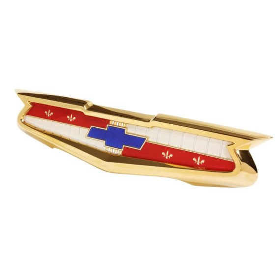 1957 Full-Size Chevrolet Gold Trunk Emblem Assembly, Bel Air 6-Cylinder, Each