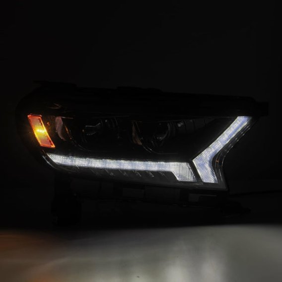 2019-2022 Ford Ranger AlphaRex Luxx-Series LED Projector Headlights Plank Style Black with Sequen...