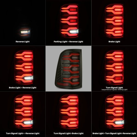 2019-2022 RAM 1500 AlphaRex LUXX LED Tail Lights Black/Red with ACT Light & Sequential Signal