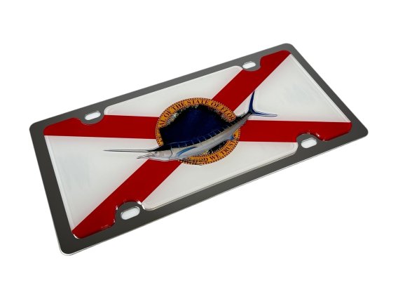 Florida Flag With Sailfish Stainless Steel License Plate by Eurosport Daytona
