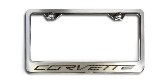 2005-2013 Corvette C6 License Plate Frame Corvette Inlay Lettering - Brushed Stainless, Choose Co...