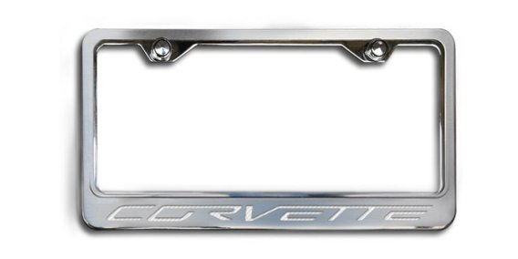 2005-2013 Corvette C6 License Plate Frame Corvette Inlay Lettering - Brushed Stainless, Choose Co...