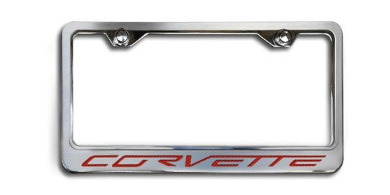 2005-2013 Corvette C6 License Plate Frame Corvette Inlay Lettering - Brushed Stainless, Choose Co...