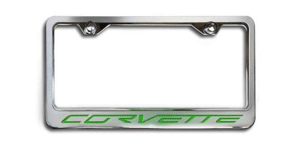 2005-2013 Corvette C6 License Plate Frame Corvette Inlay Lettering - Brushed Stainless, Choose Co...