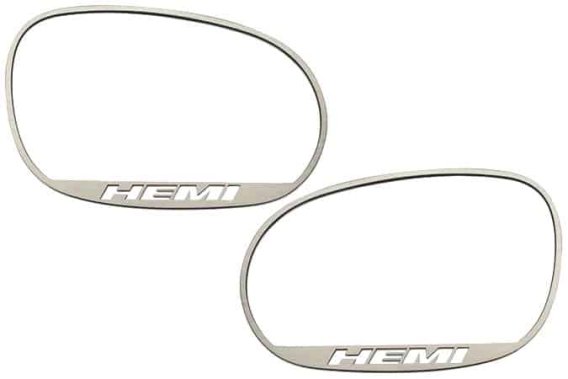 2008-2014 Dodge Challenger Stainless Side Mirror Trim Pair HEMI Logo