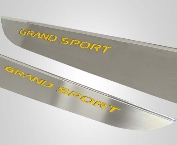 2010-2013 Corvette C6 Door Guards With Grand Sport Inlay 2pc - Brushed Stainless, Choose Color